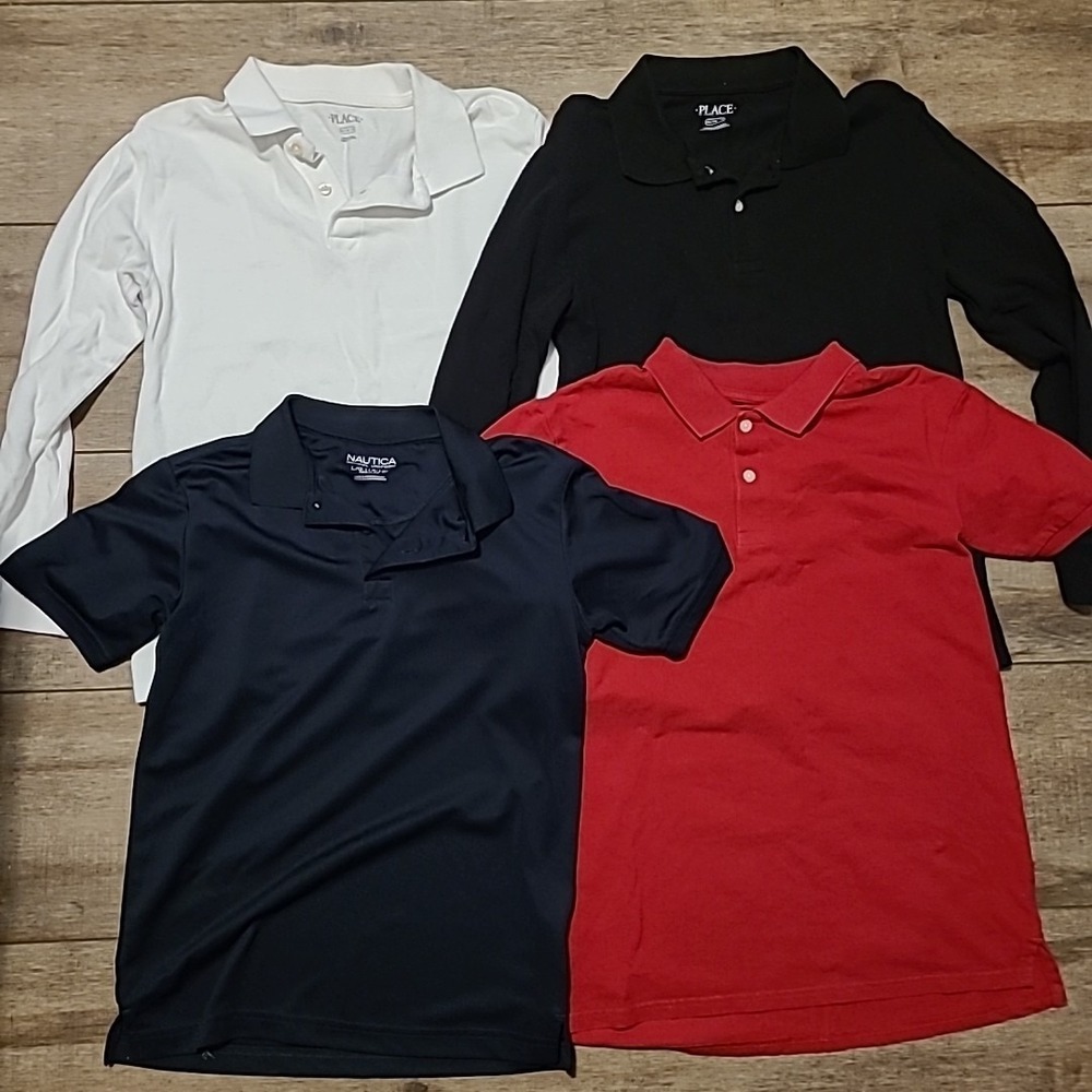 Nautica & TCP Shirt Lot Of 4 Boys L 14/16 Polo Red Blue Black White School